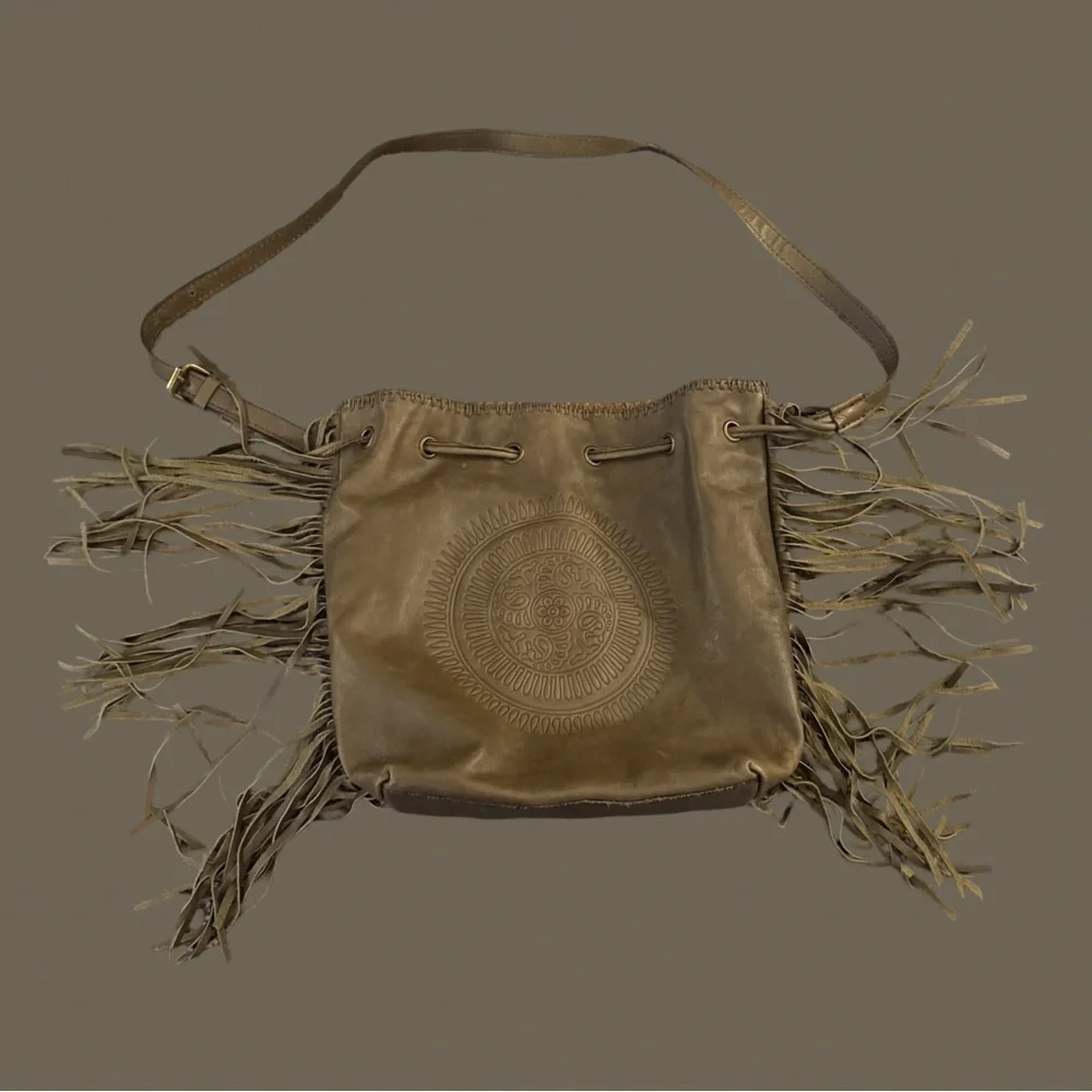 PATRICIA NASH Niccioleta Italian Leather Embossed Fringe Bucket Bag